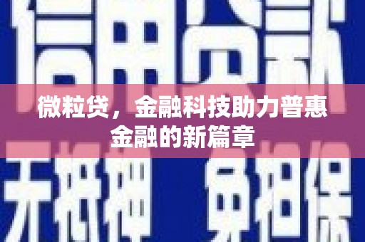 澎湖微粒贷，金融科技助力普惠金融的新篇章