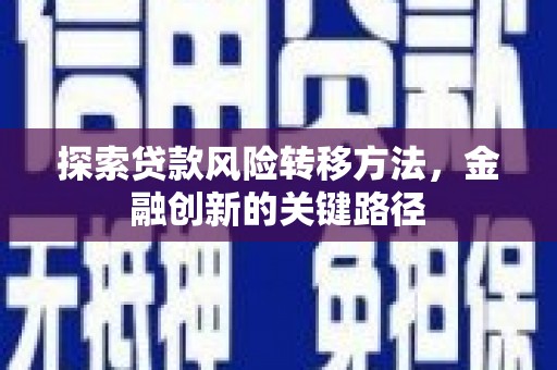 澎湖探索贷款风险转移方法，金融创新的关键路径